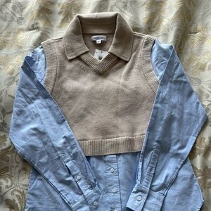 Calvin Klein Jeans Light Blue Shirt with Tan Sweater Vest